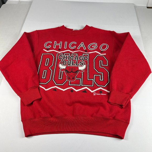 VTG 90s NBA Chicago Bulls Sweatshirt Medium Red Faded Big Graphic Print Crewneck - Picture 1 of 16